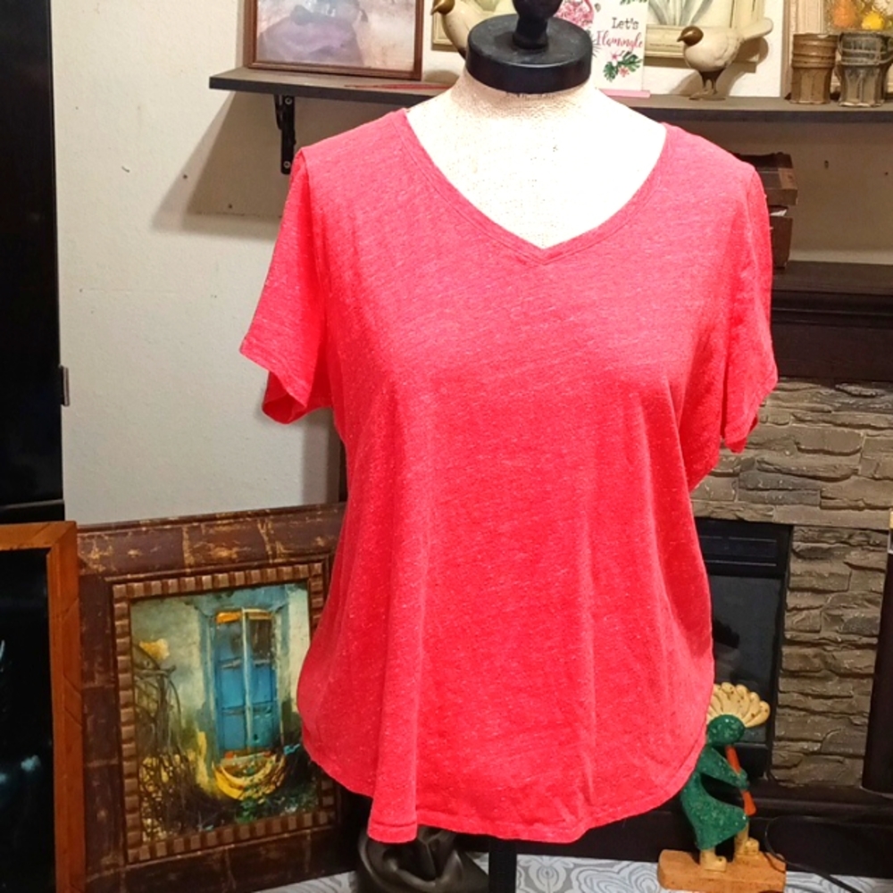 Womens Tagless T Tee T-shirt shortsleeve v neck Coral PXL SONOMA b11